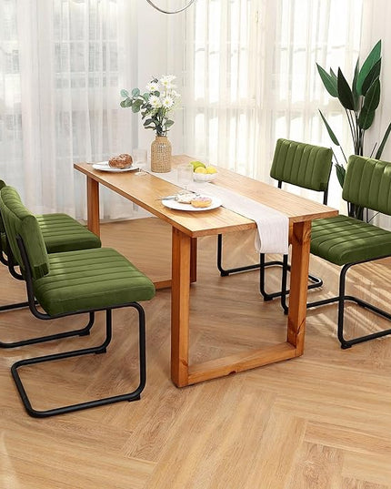ONEVOG Green Velvet Dining Chairs Set of 2, Upholstered kitchen Dining Room Chair, Comfy Green Chair with Black Metal Legs, Cantilevered Design Chair for Bedroom, Living Room - LeafyLoom