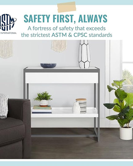 av2023-Dream nontoxic strap-3b688703 Arlo Changing Table, Made of Solid New Zealand Pinewood, Non-Toxic Finish, Comes with Water Resistant Mattress Pad & Safety Strap, Steel Grey And White - LeafyLoom