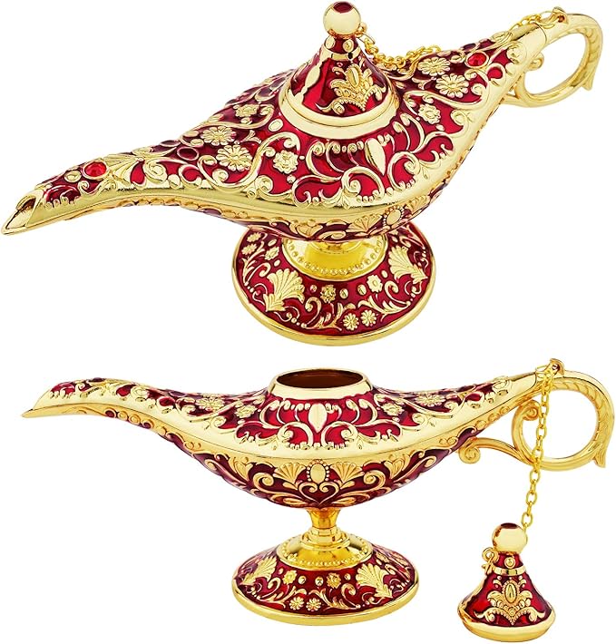 Vintage Legend Aladdin Lamp Magic Genie Wishing Light,Collectable Rare Classic Arabian Costume Props Lamp Tabletop Decor Crafts for Home/Wedding Decoration&Gift for Party/Halloween/Birthday - LeafyLoom