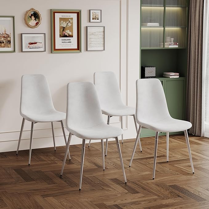 NicBex Haerin-SD-00341-LWJ Dining Chairs, 17.7"x19.7"x34.3", White and Silver - LeafyLoom
