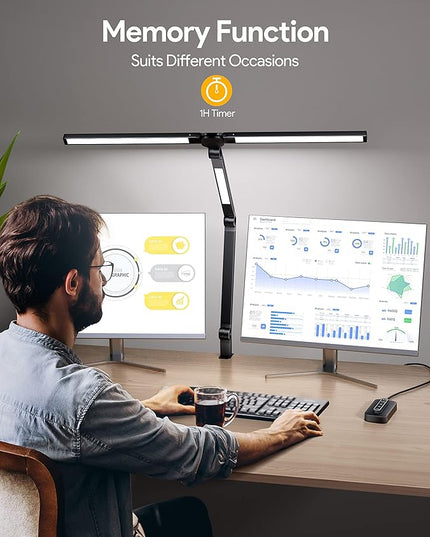 MediAcous LED Desk Lamp with Clamp, 20W Three Lights Desk Light for Home Office, Flexible Swing Arm, Control Box, 4 Color Modes, 4 Brightness, Memory Function, Eye-Caring Clip-on Lamp for Workbench - LeafyLoom