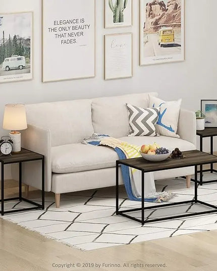 Furinno Camus Modern Living Room Coffee Table with 2 End Tables Set, Columbia Walnut - LeafyLoom