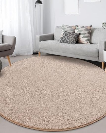 Round Area Rugs for Bedroom Living Room, 4x4 Ivory Super Soft Comfy Thickened Memory-Foam Indoor Circle Carpets, Modern Aesthetic Minimalist Carpet for Boys Girls Adults Nursery Home Décor - LeafyLoom