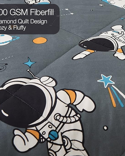 JSD Grey Astronaut Kids Comforter Set for Boys Toddler, 2 Pieces Twin Microfiber Comforter with Pillow Sham, Soft Comfortable Machine Washable - LeafyLoom