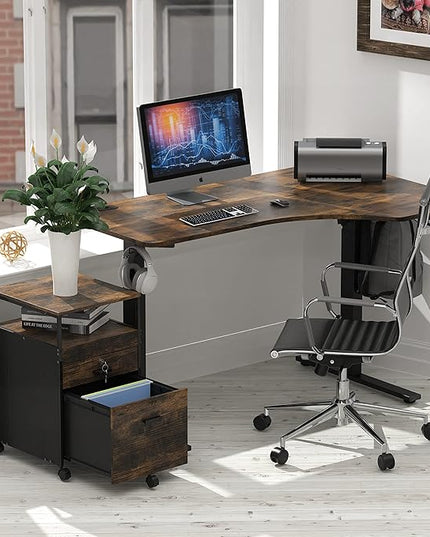 SHW Rolling File Cabinet w/ 2 Drawers & Open Shelf, Rustic Brown - LeafyLoom