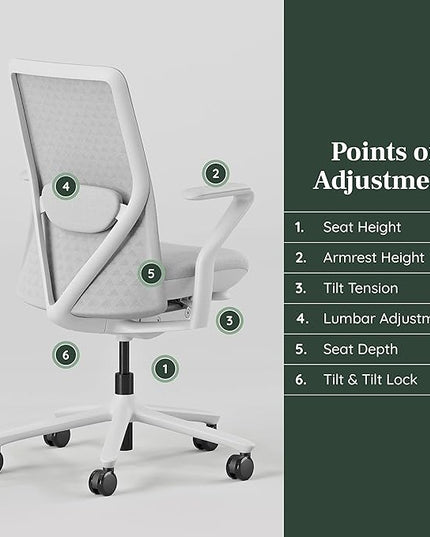 Branch Verve Chair - High Performance Executive Office Chair with Contoured Seat Back and Adjustable Lumbar Rest - High Density Foam Cushion with Aluminum Base - Up to 275 lbs - Mist - LeafyLoom