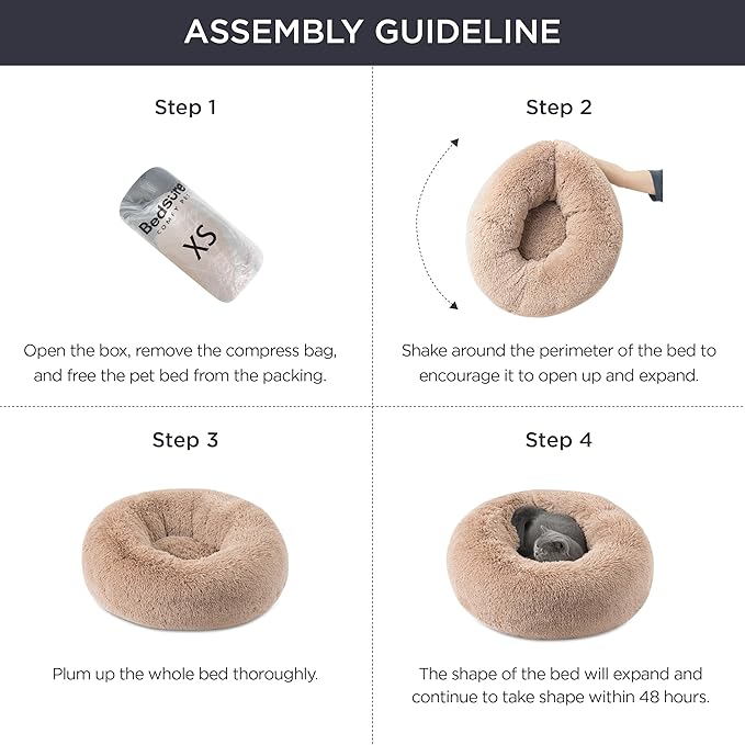 Bedsure Calming Dog Bed for Small Dogs - Donut Washable Small Pet Bed, Round Anti-Slip Fluffy Plush Faux Fur Large Cat Bed, Fits up to 25 lbs Pets, Oat Milk, 23 inches BEDSURE