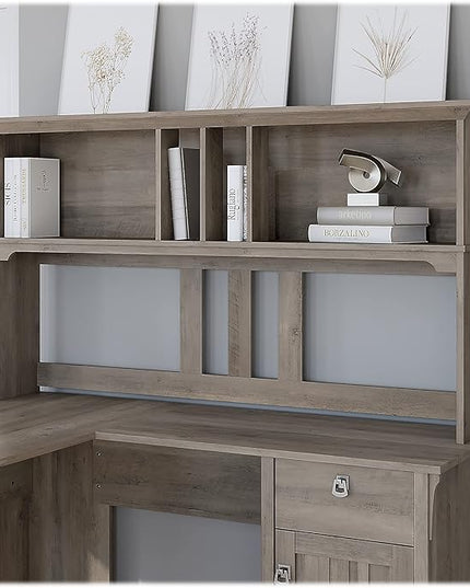 Bush Furniture Salinas Hutch, Desk Attachment with Shelf Storage for Home Office, 60W, Driftwood Gray - LeafyLoom