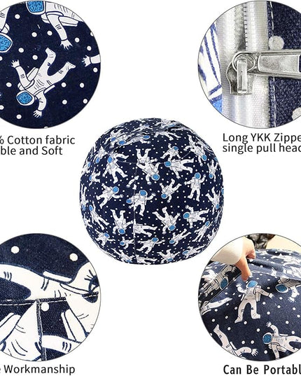 2 PCS Stuffed Animal Storage Bean Bag Chair Cover, Cotton Canvas Beanbag with Zipper for Organizing Kid's and Adults Room Blue Astronaut 24" - LeafyLoom