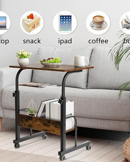 SIDUCAL Mobile Laptop Cart, Rolling Desk Adjustable Height, Rolling Computer Cart, Portable Laptop Desk, Small Adjustable Desk, Rolling Laptop Desk, Small Portable Desk with Wheels 23.6'' Rustic Brown - LeafyLoom