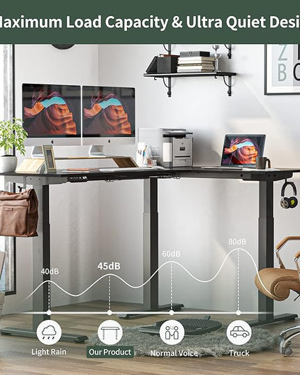 FEZIBO 75 Inches, Supports over 300mlbs, L Shaped Standing Desk Reversible, Electric Height Adjustable Corner Stand up Desk, Sit Stand Desk Computer Workstation, Black Frame/Black Top - LeafyLoom