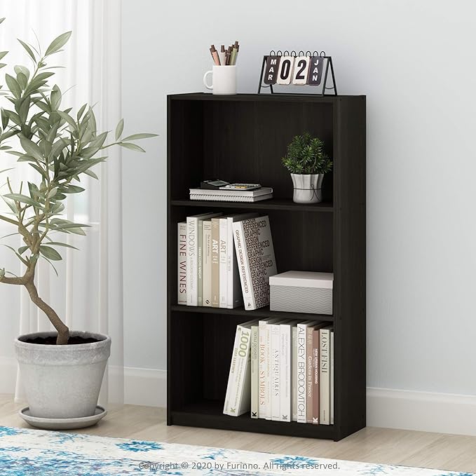Furinno Basic 3-Tier Bookcase Storage Shelves, Espresso - LeafyLoom
