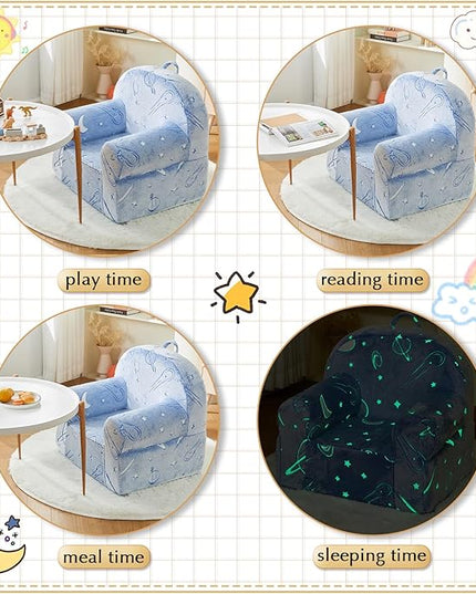 Toddler Chair Kids Plush Chair Sherpa Kids Chairs, Toddler Couch Bean Bag Chairs for Kids Gaming Chair for Kids Glow in The Dark,Starry Sky Blue - LeafyLoom