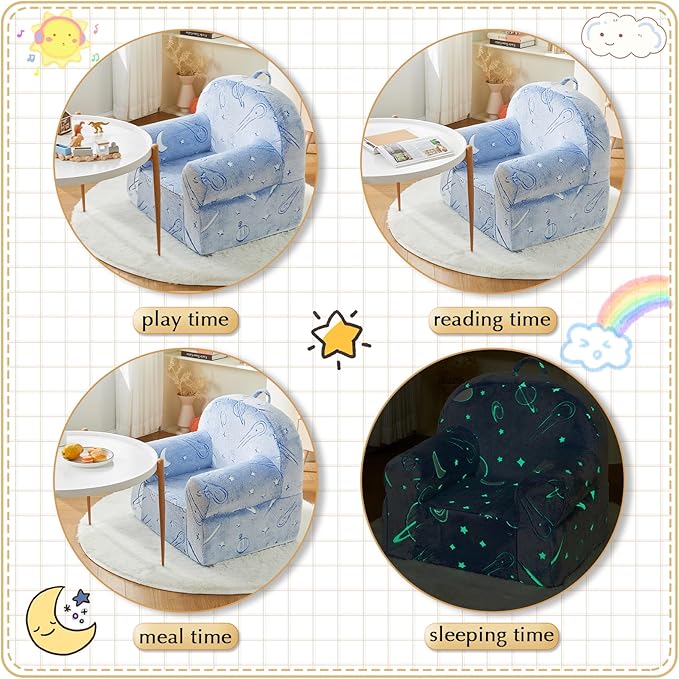 Toddler Chair Kids Plush Chair Sherpa Kids Chairs, Toddler Couch Bean Bag Chairs for Kids Gaming Chair for Kids Glow in The Dark,Starry Sky Blue - LeafyLoom