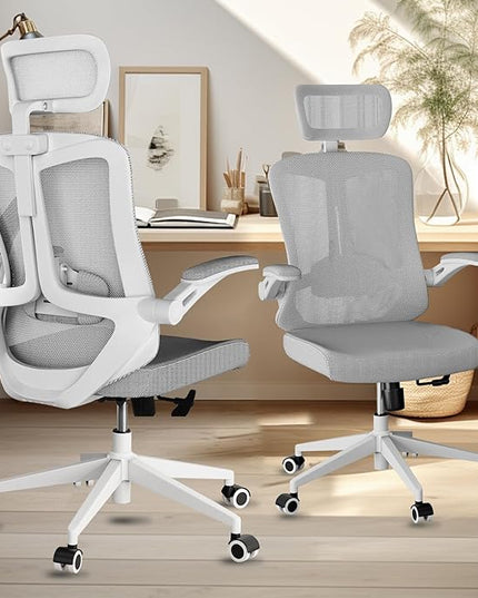 Office Chair 350LBS Capacity,Ergonomic Comfy Home Desk Chair,High Back Gaming Chair with Wheels,Mesh Computer Chair,Lumbar Support, Adjustable Headrest,Flip-up Armrest - LeafyLoom