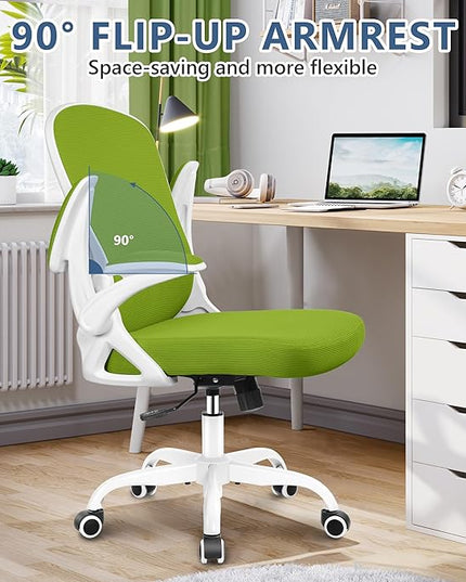 Office Chair Desk Chair, Ergonomic Mesh Computer Chair Home Office Desk Chairs, Swivel Task Chair Mid Back Breathable Rolling Chair with Adjustable Lumbar Support Flip Up Armrest (Green) - LeafyLoom