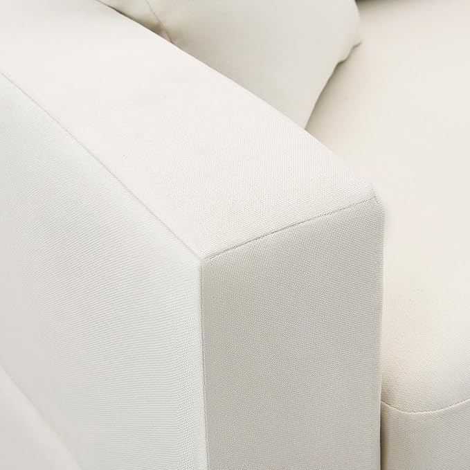 90" Modular Sectional Sofa with Convertible Ottoman, 5 Seats L-Shape Reversible Solid Corner Sofa with 2 Pillows, Linen Modern Sleeper Couch for Living Room, Apartment, Office (Cream White) - LeafyLoom