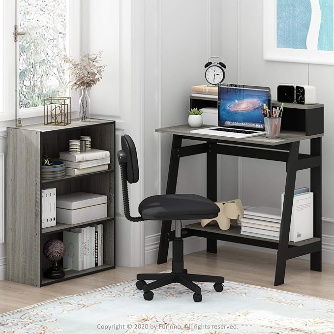 Furinno Simplistic A Frame Computer Desk, Black/French Oak Grey - LeafyLoom