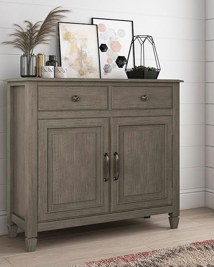 SIMPLIHOME Connaught SOLID WOOD 40 inch Wide Traditional Entryway Storage Cabinet in Farmhouse Grey for the Living Room, Entryway and Family Room - LeafyLoom