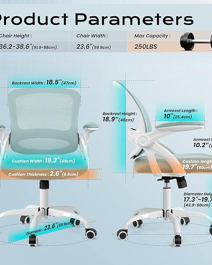 KERDOM Office Chair, Ergonomic Desk Chair, Mesh Computer Chair Height Adjustable, Comfy Swivel Task Chair with Wheels and Flip-up Arms - LeafyLoom
