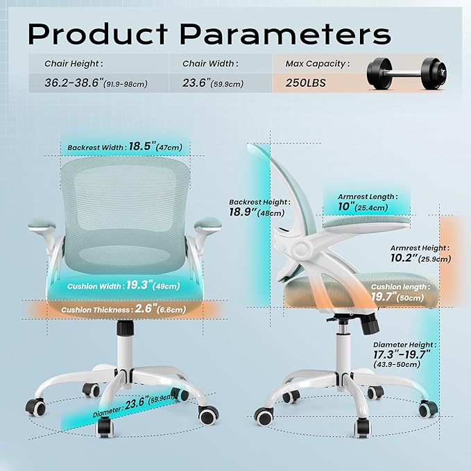 KERDOM Office Chair, Ergonomic Desk Chair, Mesh Computer Chair Height Adjustable, Comfy Swivel Task Chair with Wheels and Flip-up Arms - LeafyLoom