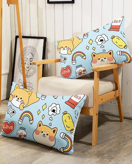 Datura home Kids Comforter Set Kawaii Dogs Bedding Cute Shiba Inu Corgi Printed Pattern Decor with 1 and 2 Pillowcases for Boys Girls All Season(Blue Inu), Twin 68x86inches - LeafyLoom