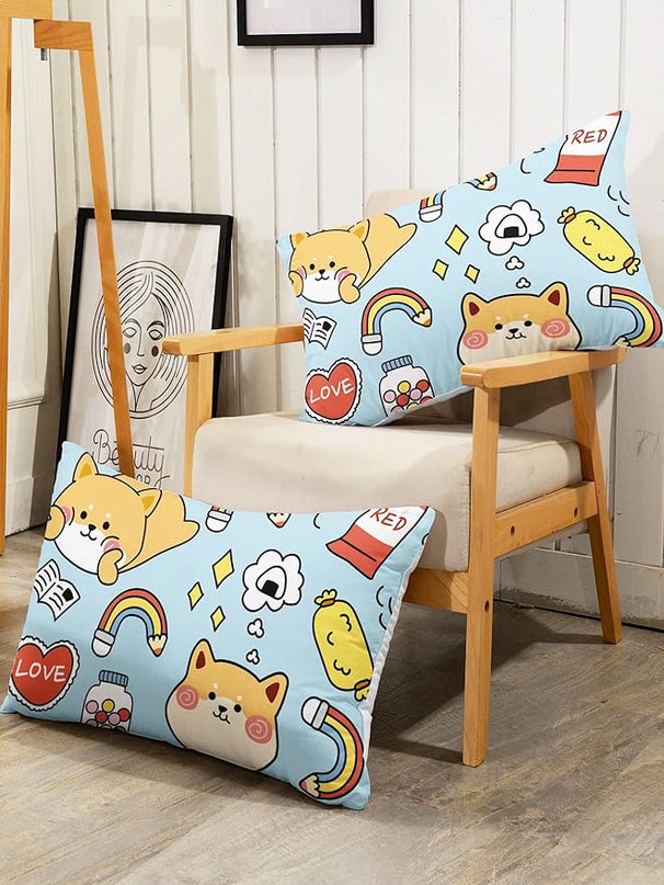 Datura home Kids Comforter Set Kawaii Dogs Bedding Cute Shiba Inu Corgi Printed Pattern Decor with 1 and 2 Pillowcases for Boys Girls All Season(Blue Inu), Twin 68x86inches - LeafyLoom