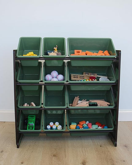 Humble Crew, Army Green Camo Hunter Toy Organizer with 12 Plastic Storage Bins - LeafyLoom