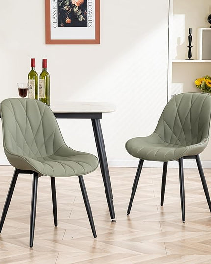YOUNIKE Dining Chairs Set of 2, Olive Green Comfy Padded Kitchen Chairs, Armless Modern Faux Leather Upholstered Dining Room Chairs, Elegant Dinning Chairs Side Chairs, Easy to Clean - LeafyLoom
