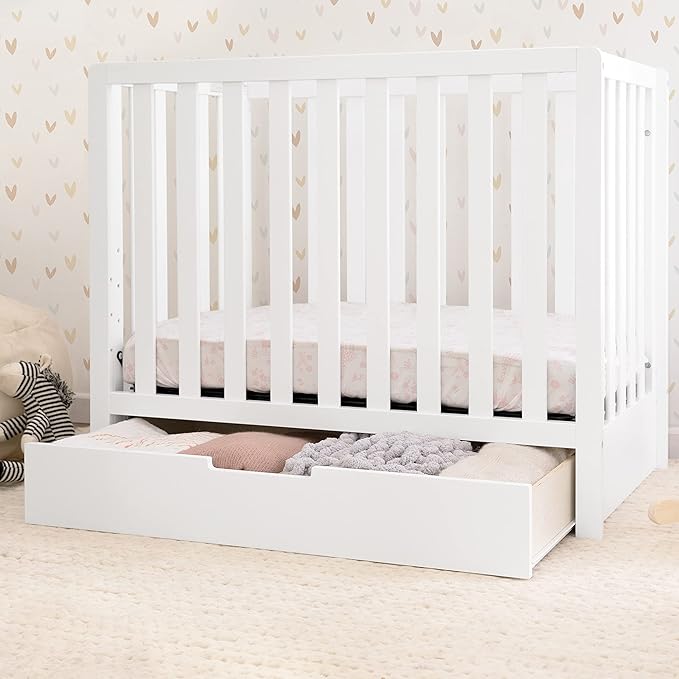 Carter's by DaVinci Colby 4-in-1 Convertible Mini Crib with Trundle Drawer in White, Greenguard Gold Certified, Undercrib Storage - LeafyLoom