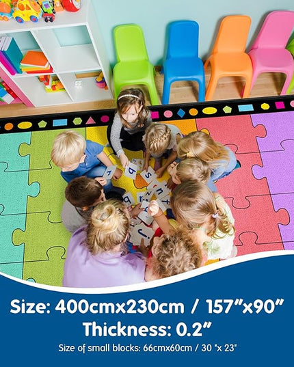 Booooom Jackson Large Classroom Rug Colorful Puzzle Classroom Carpet 7'5"x13'Area Rug with Non-Slip Backing School Classroom Seating Carpet Elementary(PzLaB-4023) - LeafyLoom
