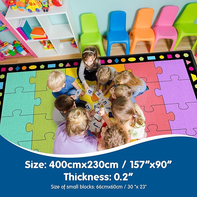 Booooom Jackson Large Classroom Rug Colorful Puzzle Classroom Carpet 7'5"x13'Area Rug with Non-Slip Backing School Classroom Seating Carpet Elementary(PzLaB-4023) - LeafyLoom