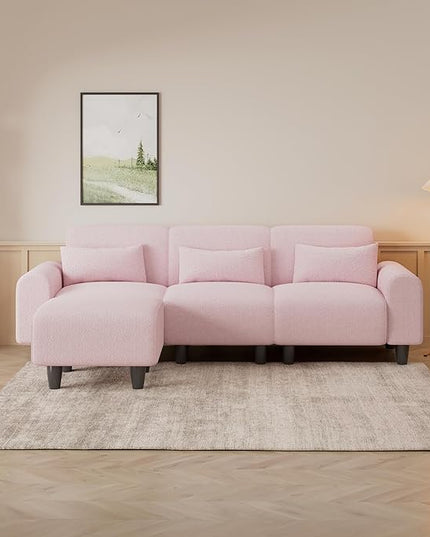 NicBex Sectional Couch Sofa with Lounge Chair Polyester Modern L Shaped Cloud Couch for Living Room Furniture Sets with Waist Pillows, Modular Sofa for Living Room, Bedroom, Apartment, 84.6" L, Pink - LeafyLoom