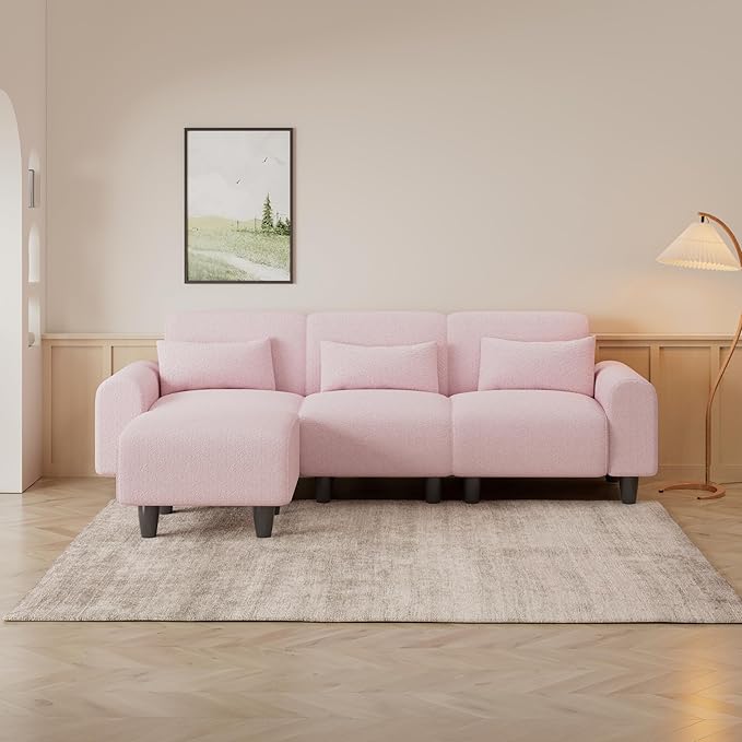 NicBex Sectional Couch Sofa with Lounge Chair Polyester Modern L Shaped Cloud Couch for Living Room Furniture Sets with Waist Pillows, Modular Sofa for Living Room, Bedroom, Apartment, 84.6" L, Pink - LeafyLoom