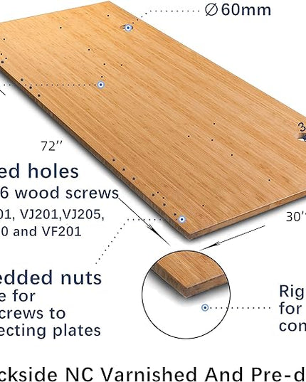 VWINDESK 72 x 30 x 1 Inch 100% Solid Bamboo Desk Table Top Only,for Standing Desk Home Office Desk with 60mm grommets(Right Angle) - LeafyLoom