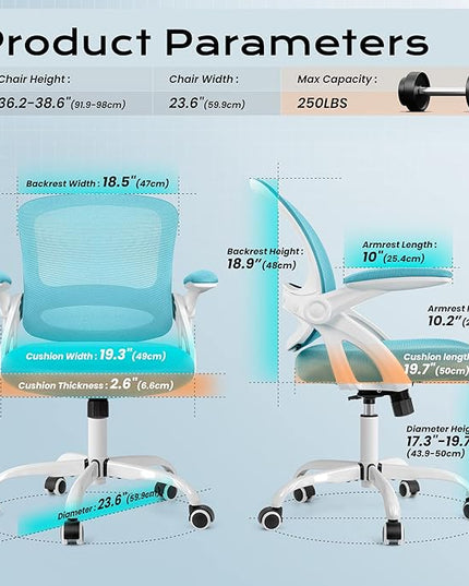 KERDOM Office Chair, Ergonomic Desk Chair, Mesh Computer Chair Height Adjustable, Comfy Swivel Task Chair with Wheels and Flip-up Arms - LeafyLoom
