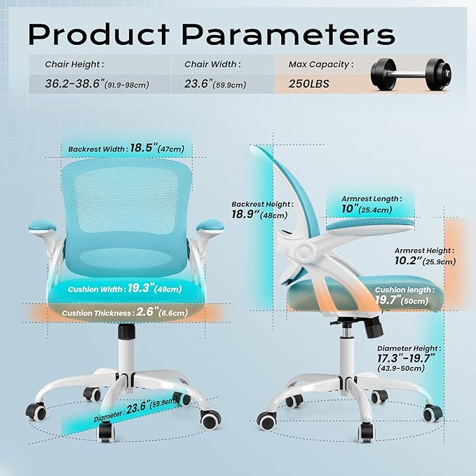 KERDOM Office Chair, Ergonomic Desk Chair, Mesh Computer Chair Height Adjustable, Comfy Swivel Task Chair with Wheels and Flip-up Arms - LeafyLoom
