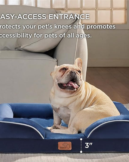 Bedsure Orthopedic Dog Bed for Medium Dogs - Waterproof Dog Sofa Beds Medium, Supportive Foam Pet Couch Bed with Removable Washable Cover, Waterproof Lining and Nonskid Bottom, Navy Blue BEDSURE