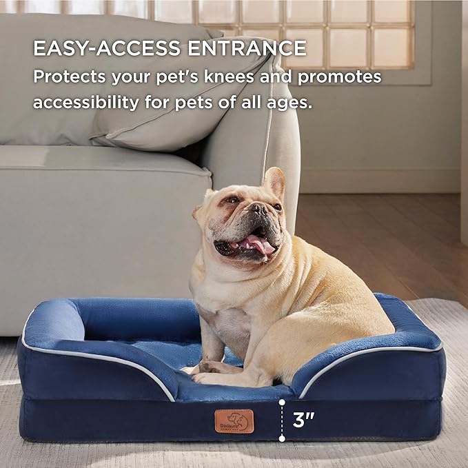 Bedsure Orthopedic Dog Bed for Medium Dogs - Waterproof Dog Sofa Beds Medium, Supportive Foam Pet Couch Bed with Removable Washable Cover, Waterproof Lining and Nonskid Bottom, Navy Blue BEDSURE