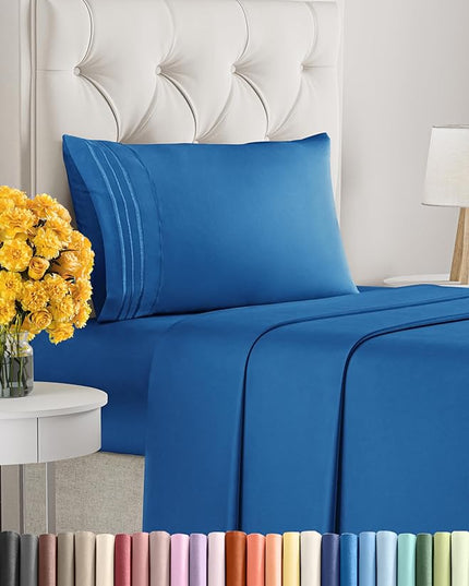 Twin Size 3 Piece Sheet Set - Comfy Breathable & Cooling Sheets - Hotel Luxury Bed Sheets for Women & Men - Deep Pockets, Easy-Fit, Soft & Wrinkle Free Sheets - Royal Blue Oeko-Tex Bed Sheet Set - LeafyLoom