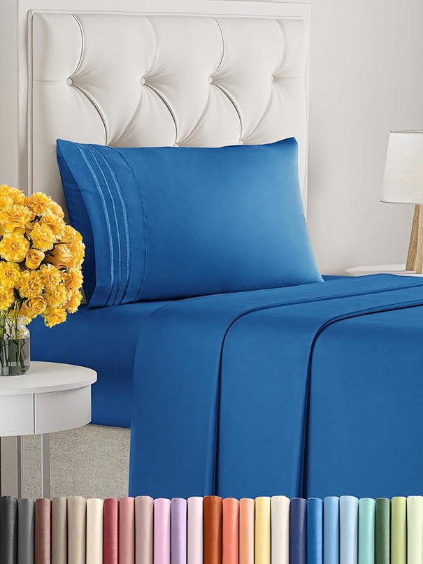 Twin Size 3 Piece Sheet Set - Comfy Breathable & Cooling Sheets - Hotel Luxury Bed Sheets for Women & Men - Deep Pockets, Easy-Fit, Soft & Wrinkle Free Sheets - Royal Blue Oeko-Tex Bed Sheet Set - LeafyLoom