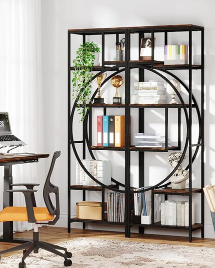 Bookshelf, 70.9" Tall Bookcase with 7-Shelf Open Bookshelves, Wood Metal Book Shelf Freestanding Display Rack Storage Shelving Unit for Office, Bedroom, Living Room, Easy Assembly - LeafyLoom