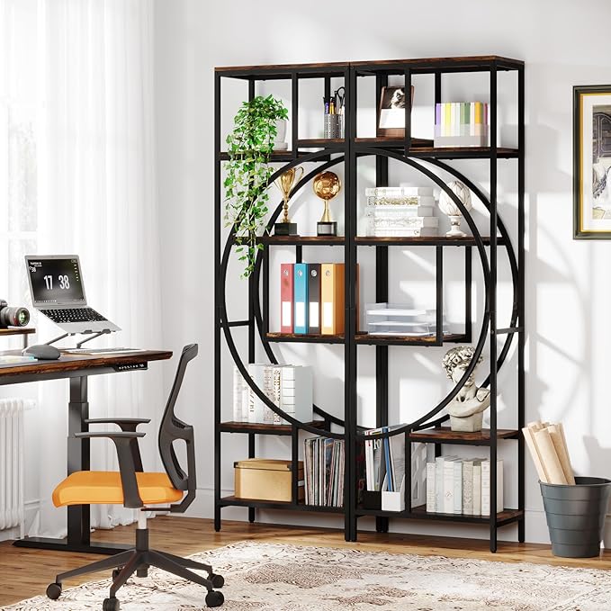Bookshelf, 70.9" Tall Bookcase with 7-Shelf Open Bookshelves, Wood Metal Book Shelf Freestanding Display Rack Storage Shelving Unit for Office, Bedroom, Living Room, Easy Assembly - LeafyLoom
