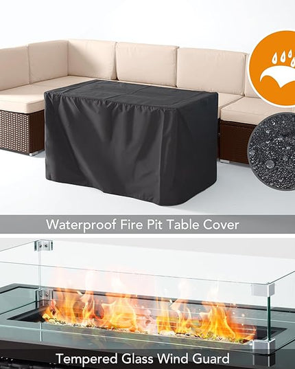 Pamapic 8 Pieces Patio Conversation Sets with fire Pit, Patio Furniture Sectional Sofa with Gas Fire Pit Table (Brown Wicker,Beige Cushions) - LeafyLoom