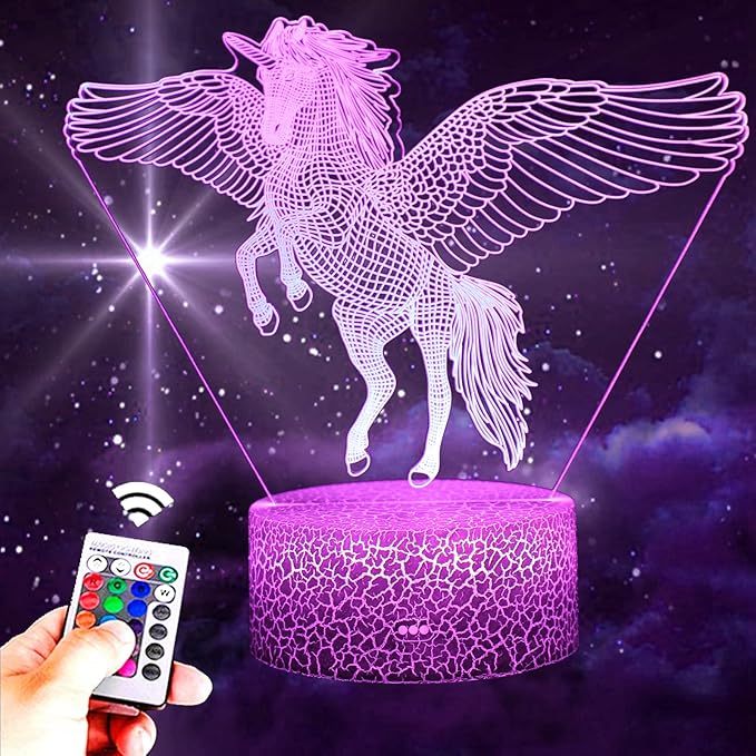 Unicorn Night Light for Kids, 16 Colors 3D Illusion lamp with Remote Unicorn Toys for 2 3 4 5 6 7 8 Year Old Girls Birthday Gifts Bedroom Home Decorations - LeafyLoom