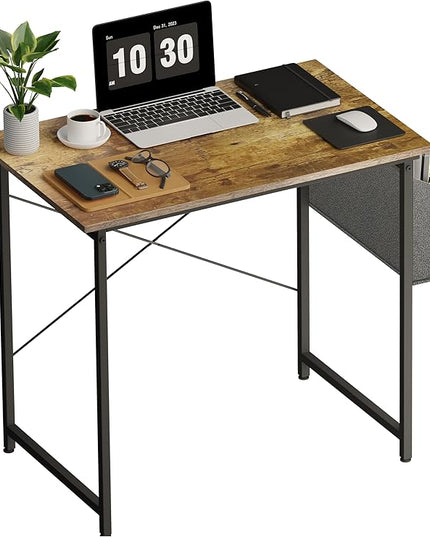HealSmart Writing Study Worktable for Bedroom Small Desk, Modern Simple Style PC Table with Storage Bag, 32 Inch, Brown-New Version - LeafyLoom