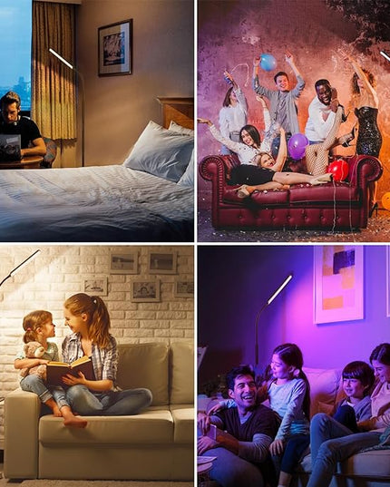 Dimunt LED Floor Lamp, 15W Super Bright RGB Corner Lamp, 3000K-6500K 4 Color Temps Dimmable Floor Lamp, Remote & Touch Control, 1 Hour Timer, Adjustable Gooseneck Standing Lamp for Living Room Home - LeafyLoom
