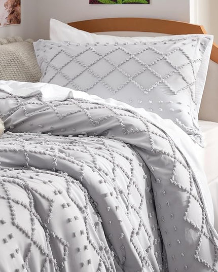 Bedsure Twin/Twin XL Comforter Set - Light Grey Boho Twin Extra Long Comforter Set for College, Shabby Chic Dorm Bedding Set, 2 Pieces Modern Farmhouse Bed Set, includes 1 Pillow Sham - LeafyLoom