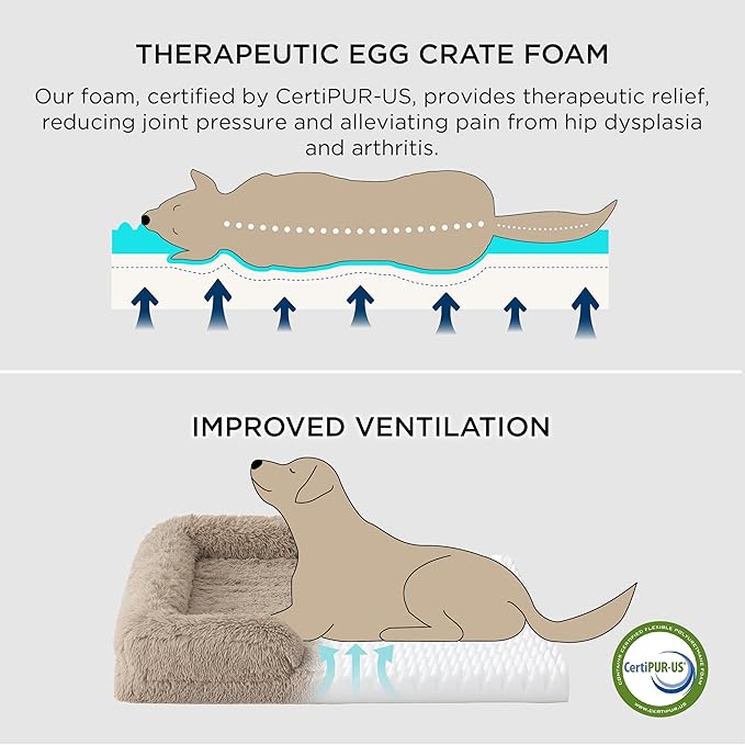 Bedsure Orthopedic Dog Bed for Medium Dogs - Calming Waterproof Dog Sofa Beds Medium, Supportive Foam Pet Couch Bed with Removable Washable Cover, Waterproof Lining and Nonskid Bottom, Taupe BEDSURE