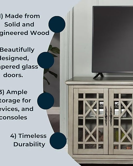 Martin Svensson Home Elegant TV Stand, 63 in x 35 in (W x H), Antique Silver - LeafyLoom